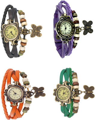 

NS18 Vintage Butterfly Rakhi Combo of 4 Black, Orange, Purple And Green Watch - For Women