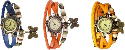 NS18 Vintage Butterfly Rakhi Combo of 3 Blue, Orange And Yellow Analog Watch  - For Women   Watches  (NS18)
