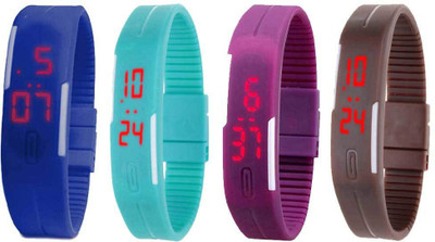 

Kissu Led Magnet Band Combo of 4 Blue, Sky Blue, Purple And Brown Watch - For Men & Women