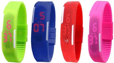 NS18 Silicone Led Magnet Band Watch Combo of 4 Green, Blue, Red And Pink Digital Watch  - For Couple   Watches  (NS18)
