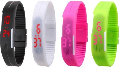 NS18 Silicone Led Magnet Band Combo of 4 Black, White, Pink And Green Digital Watch  - For Boys & Girls   Watches  (NS18)