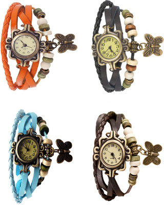 

Kissu Vintage Rakhi Combo of 4 Orange, Sky Blue, Black And Brown Watch - For Women