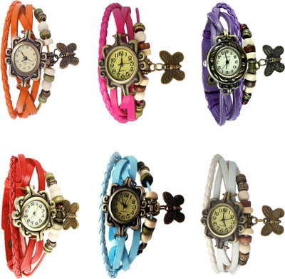 

Kissu Vintage Rakhi Combo of 6 Orange, Pink, Purple, Red, Sky Blue And White Watch - For Women