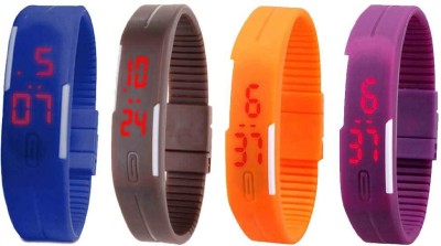 NS18 Silicone Led Magnet Band Watch Combo of 4 Blue, Brown, Orange And Purple Digital Watch  - For Couple   Watches  (NS18)