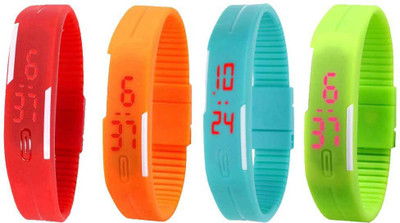 

NS18 Silicone Led Magnet Band Combo of 4 Red, Orange, Sky Blue And Green Watch - For Boys & Girls