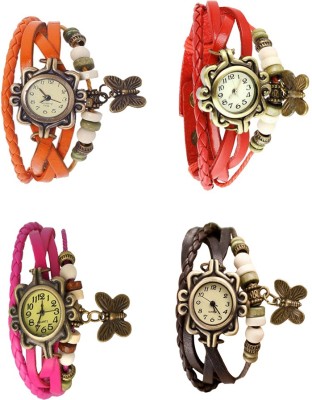 NS18 Vintage Butterfly Rakhi Combo of 4 Orange, Pink, Red And Brown Analog Watch  - For Women   Watches  (NS18)