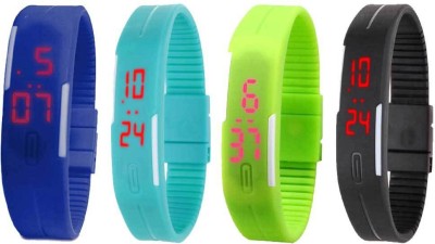 NS18 Silicone Led Magnet Band Combo of 4 Blue, Sky Blue, Green And Black Digital Watch  - For Boys & Girls   Watches  (NS18)