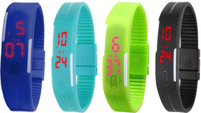 NS18 Silicone Led Magnet Band Combo of 4 Blue, Sky Blue, Green And Black Digital Watch  - For Boys & Girls   Watches  (NS18)