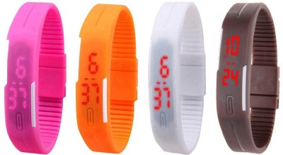NS18 Silicone Led Magnet Band Combo of 4 Pink, Orange, White And Brown Digital Watch  - For Boys & Girls   Watches  (NS18)