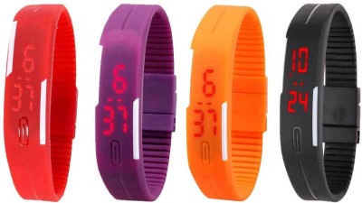 NS18 Silicone Led Magnet Band Combo of 4 Red, Purple, Orange And Black Digital Watch  - For Boys & Girls   Watches  (NS18)