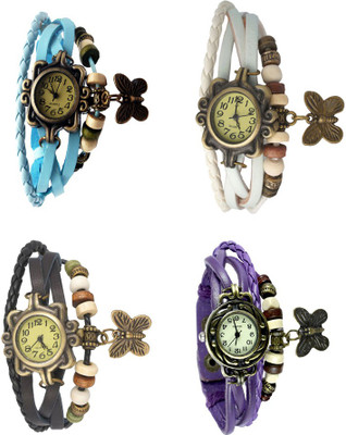 

Kissu Vintage Rakhi Combo of 4 Sky Blue, Black, White And Purple Watch - For Women