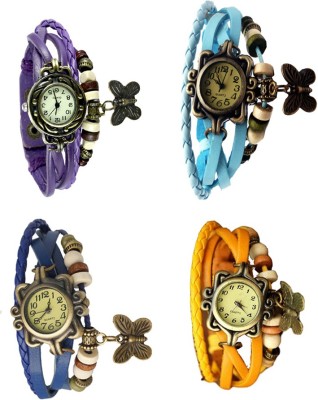 NS18 Vintage Butterfly Rakhi Combo of 4 Purple, Blue, Sky Blue And Yellow Analog Watch  - For Women   Watches  (NS18)