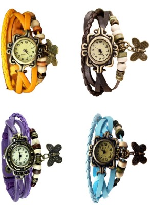 NS18 Vintage Butterfly Rakhi Combo of 4 Yellow, Purple, Brown And Sky Blue Analog Watch  - For Women   Watches  (NS18)