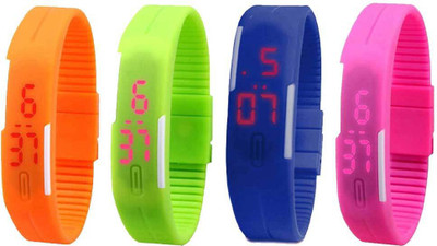 

Kissu Led Magnet Band Combo of 4 Orange, Green, Blue And Pink Watch - For Men & Women