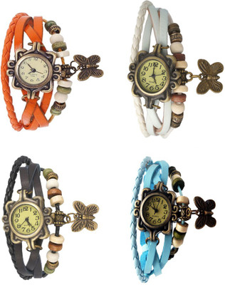 

Kissu Vintage Rakhi Combo of 4 Orange, Black, White And Sky Blue Watch - For Women