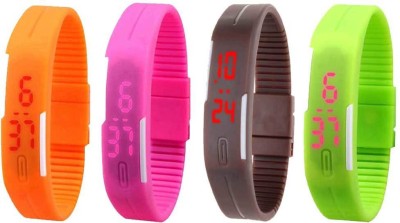 NS18 Silicone Led Magnet Band Combo of 4 Orange, Pink, Brown And Green Digital Watch  - For Boys & Girls   Watches  (NS18)