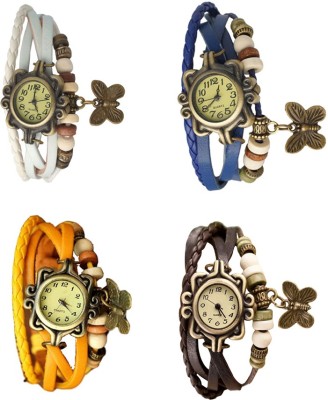 NS18 Vintage Butterfly Rakhi Combo of 4 White, Yellow, Blue And Brown Analog Watch  - For Women   Watches  (NS18)