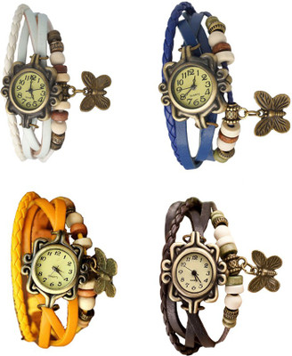 

Kissu Vintage Rakhi Combo of 4 White, Yellow, Blue And Brown Watch - For Women