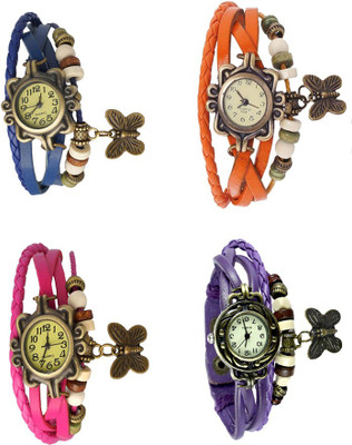 

NS18 Vintage Butterfly Rakhi Combo of 4 Blue, Pink, Orange And Purple Watch - For Women