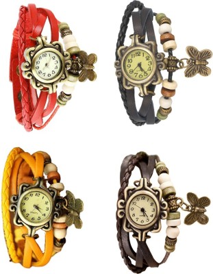 NS18 Vintage Butterfly Rakhi Combo of 4 Red, Yellow, Black And Brown Analog Watch  - For Women   Watches  (NS18)