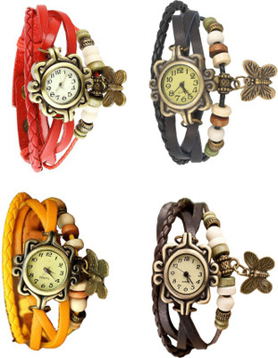 

Kissu Vintage Rakhi Combo of 4 Red, Yellow, Black And Brown Watch - For Women