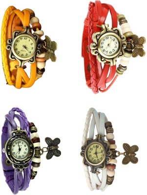 NS18 Vintage Butterfly Rakhi Combo of 4 Yellow, Purple, Red And White Analog Watch  - For Women   Watches  (NS18)
