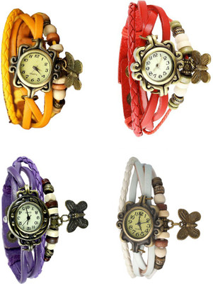 NS18 Vintage Butterfly Rakhi Combo of 4 Yellow, Purple, Red And White Analog Watch  - For Women   Watches  (NS18)