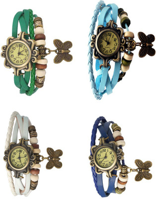 

Kissu Vintage Rakhi Combo of 4 Green, White, Sky Blue And Blue Watch - For Women