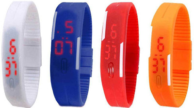 

NS18 Silicone Led Magnet Band Combo of 4 White, Blue, Red And Orange Watch - For Boys & Girls