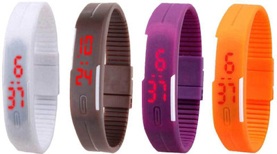 

NS18 Silicone Led Magnet Band Combo of 4 White, Brown, Purple And Orange Watch - For Boys & Girls