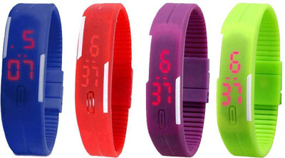 

Kissu Led Magnet Band Combo of 4 Blue, Red, Purple And Green Watch - For Men & Women