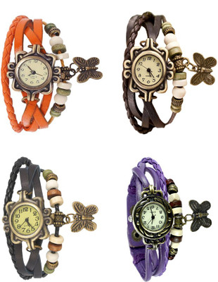 

Kissu Vintage Rakhi Combo of 4 Orange, Black, Brown And Purple Watch - For Women