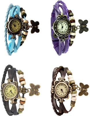 

NS18 Vintage Butterfly Rakhi Combo of 4 Sky Blue, Black, Purple And Brown Watch - For Women