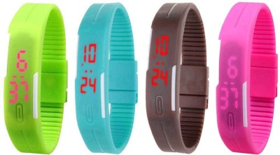 NS18 Silicone Led Magnet Band Combo of 4 Green, Sky Blue, Brown And Pink Digital Watch  - For Boys & Girls   Watches  (NS18)