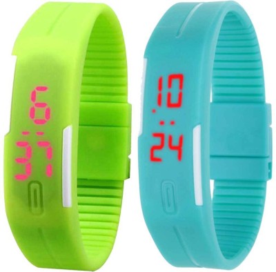 NS18 Silicone Led Magnet Band Set of 2 Green And Sky Blue Digital Watch  - For Boys & Girls   Watches  (NS18)