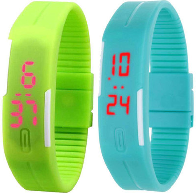 

NS18 Silicone Led Magnet Band Set of 2 Green And Sky Blue Watch - For Boys & Girls