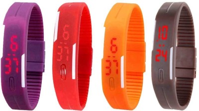 NS18 Silicone Led Magnet Band Combo of 4 Purple, Red, Orange And Brown Digital Watch  - For Boys & Girls   Watches  (NS18)