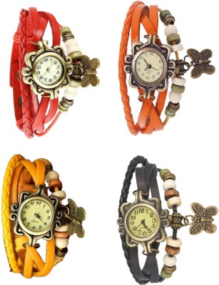 NS18 Vintage Butterfly Rakhi Combo of 4 Red, Yellow, Orange And Black Analog Watch  - For Women   Watches  (NS18)
