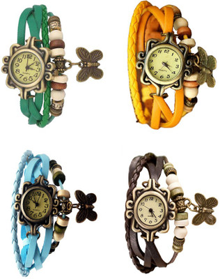 

Kissu Vintage Rakhi Combo of 4 Green, Sky Blue, Yellow And Brown Watch - For Women