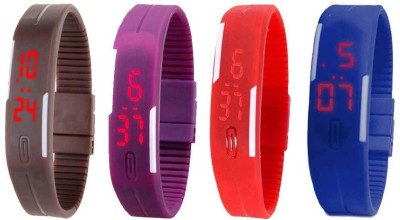 NS18 Silicone Led Magnet Band Combo of 4 Brown, Purple, Red And Blue Digital Watch  - For Boys & Girls   Watches  (NS18)