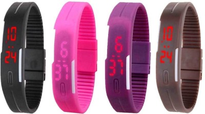 NS18 Silicone Led Magnet Band Combo of 4 Black, Pink, Purple And Brown Digital Watch  - For Boys & Girls   Watches  (NS18)