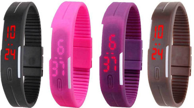 

Kissu Led Magnet Band Combo of 4 Black, Pink, Purple And Brown Watch - For Men & Women