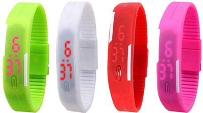 

Kissu Led Magnet Band Combo of 4 Green, White, Red And Pink Watch - For Men & Women