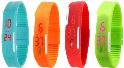 Kissu Led Magnet Band Combo of 4 Sky Blue, Orange, Red And Green Watch - For Men & Women
