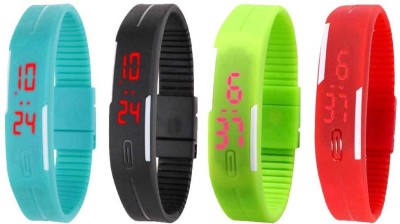 NS18 Silicone Led Magnet Band Watch Combo of 4 Sky Blue, Black, Green And Red Digital Watch  - For Couple   Watches  (NS18)