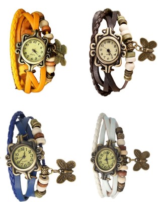 NS18 Vintage Butterfly Rakhi Combo of 4 Yellow, Blue, Brown And White Analog Watch  - For Women   Watches  (NS18)