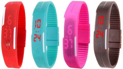 NS18 Silicone Led Magnet Band Combo of 4 Red, Sky Blue, Pink And Brown Digital Watch  - For Boys & Girls   Watches  (NS18)