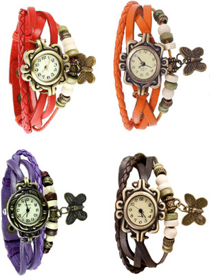 

Kissu Vintage Rakhi Combo of 4 Red, Purple, Orange And Brown Watch - For Women