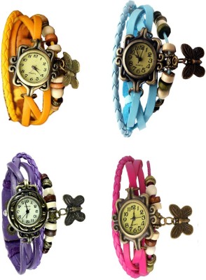 NS18 Vintage Butterfly Rakhi Combo of 4 Yellow, Purple, Sky Blue And Pink Analog Watch  - For Women   Watches  (NS18)