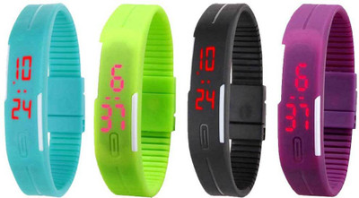 

Kissu Led Magnet Band Combo of 4 Sky Blue, Green, Black And Purple Watch - For Men & Women
